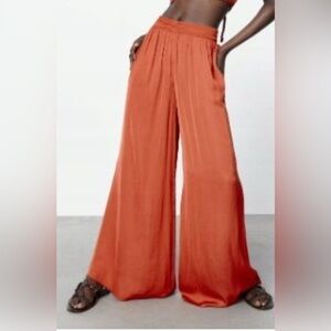 Zara Satin Effect blogger favorite super wide leg copper pants. Size Small